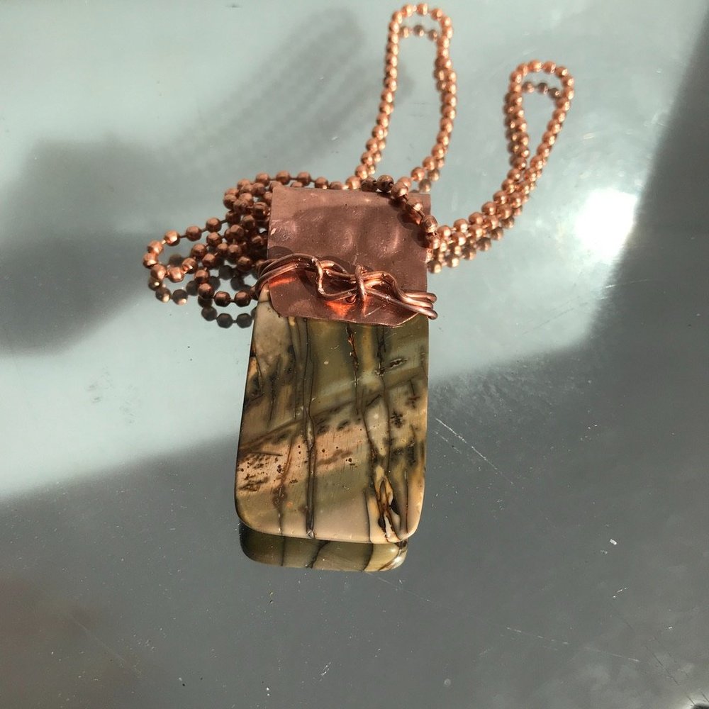 Picasso Jasper Dog Tag Pendant Necklace Copper - Picture 5 of 6